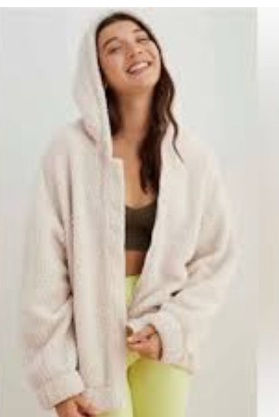 Aerie Teddy Sherpa Hooded Jacket Cream Oversized Full Zip XS